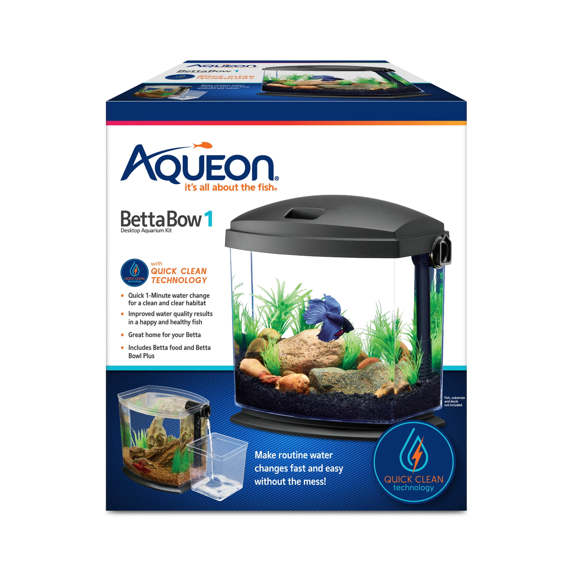 Aqueon BettaBow with Quick Clean Technology Aquarium Kit Black Black 1 Gallon