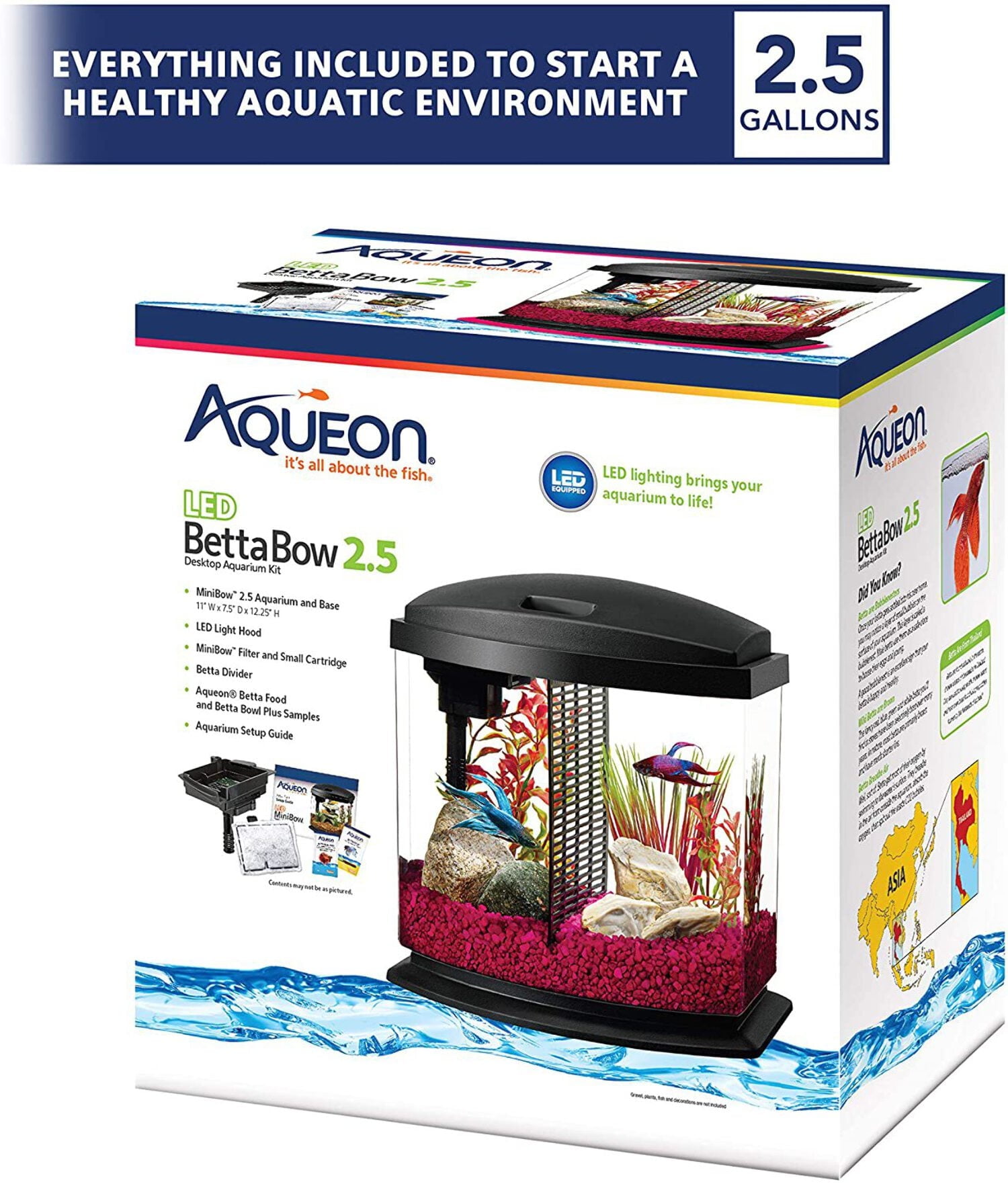 Aqueon Black 2.5 Gallon LED BettaBow SmartClean Desktop Aquarium Kit