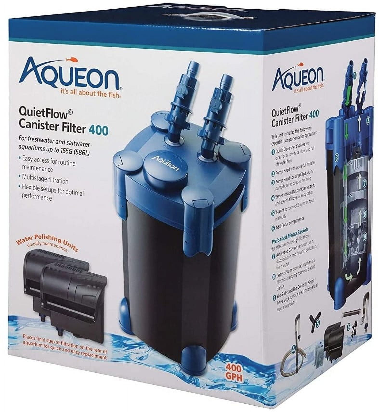 Aqueon QuietFlow 400 Black and Blue Canister Filter