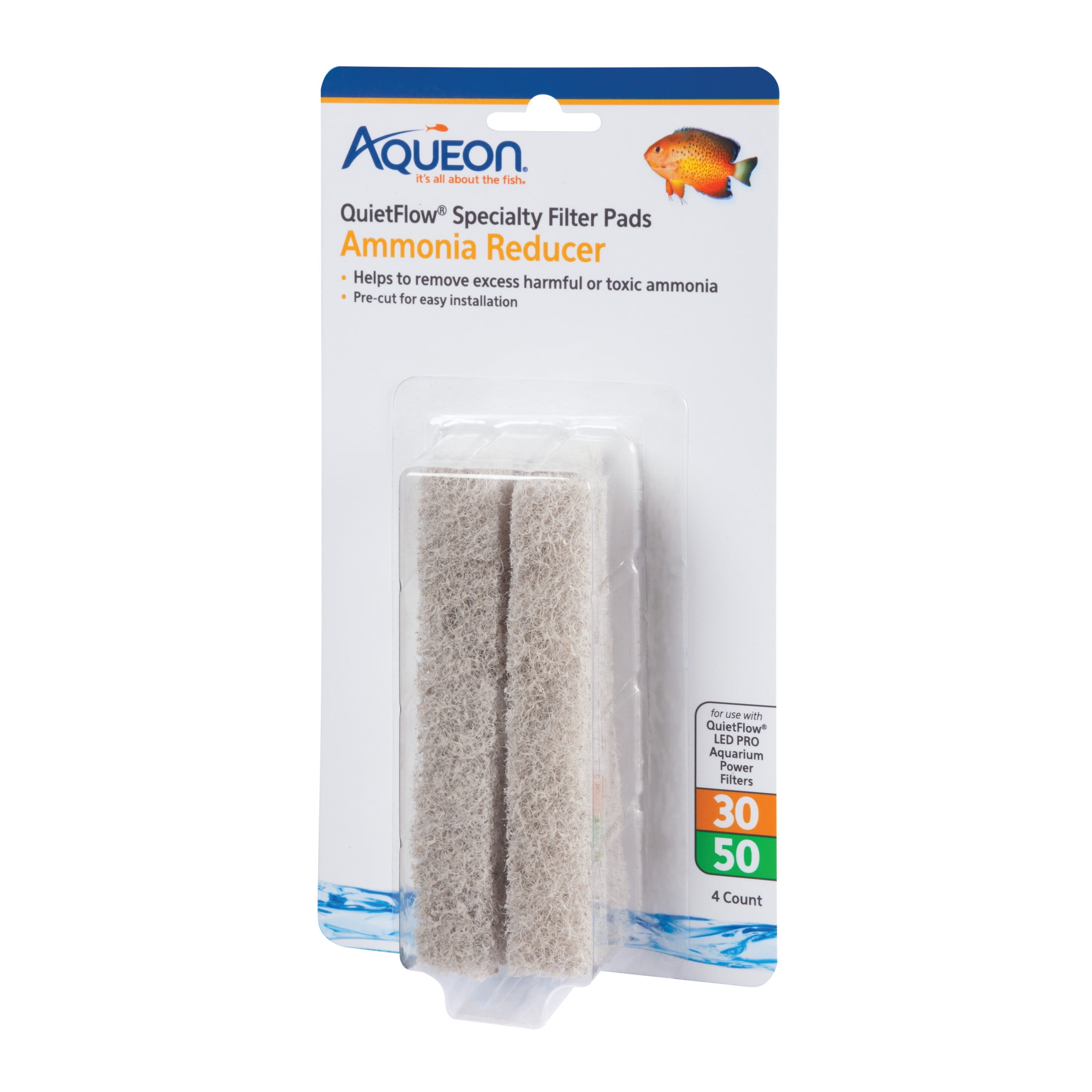 QuietFlow Ammonia Reducer Filter Pads for Aquariums, 4 Count