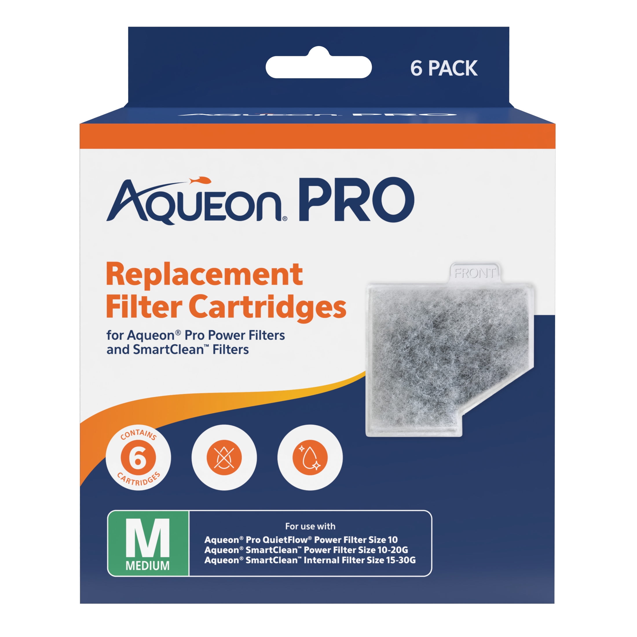 Aqueon PRO Medium Replacement Filter Cartridges 6 Pack for Aquarium Water Filtration
