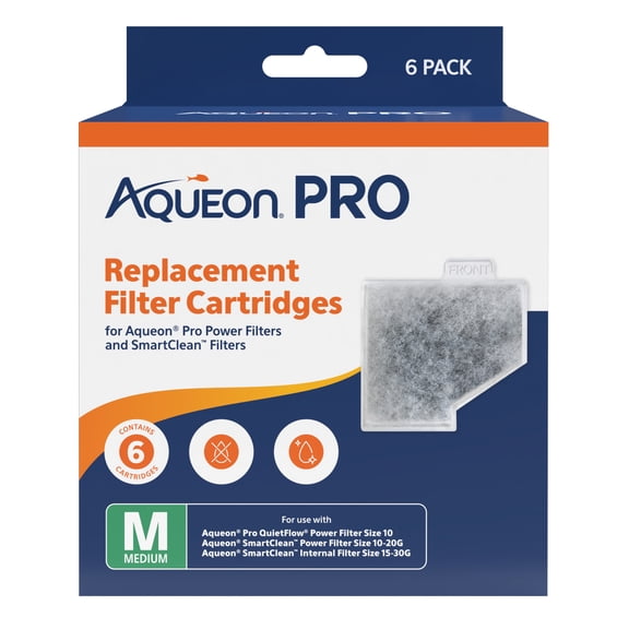 Aqueon PRO Medium Replacement Filter Cartridges 6 Pack for Aquarium Water Filtration