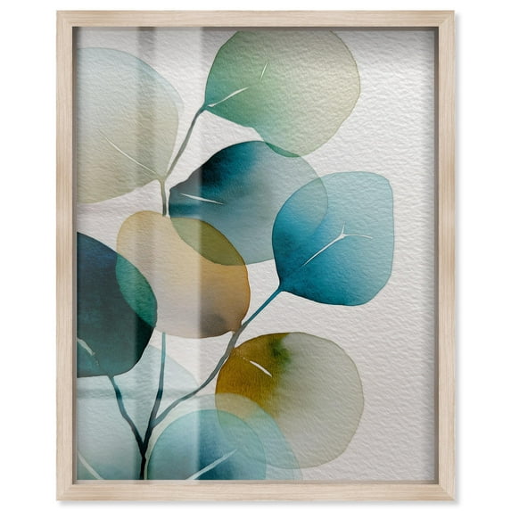 Aqueous Eucalyptus II Shadowbox Print Nature Decor by Art Remedy, Blonde Frame, 16 x 20