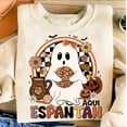 thumbnail image 1 of Aqui Espantan Halloween Sweater, Spanish Spooky Ghost Latina Mexican Conchas Sweatshirt, 1 of 5