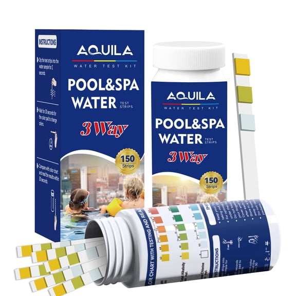Aquila Pool & Spa Water Test Strips, 3-in-1, Accurate Water Testing Kit for pH, Alkalinity, Chlorine, 150 Count
