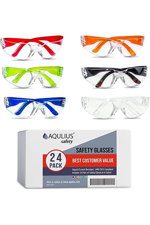 24 Pack Crystal Clear Eye Protection Safety Glasses for Construction, Shooting - Impact and Scratch Resistant Safety Goggles