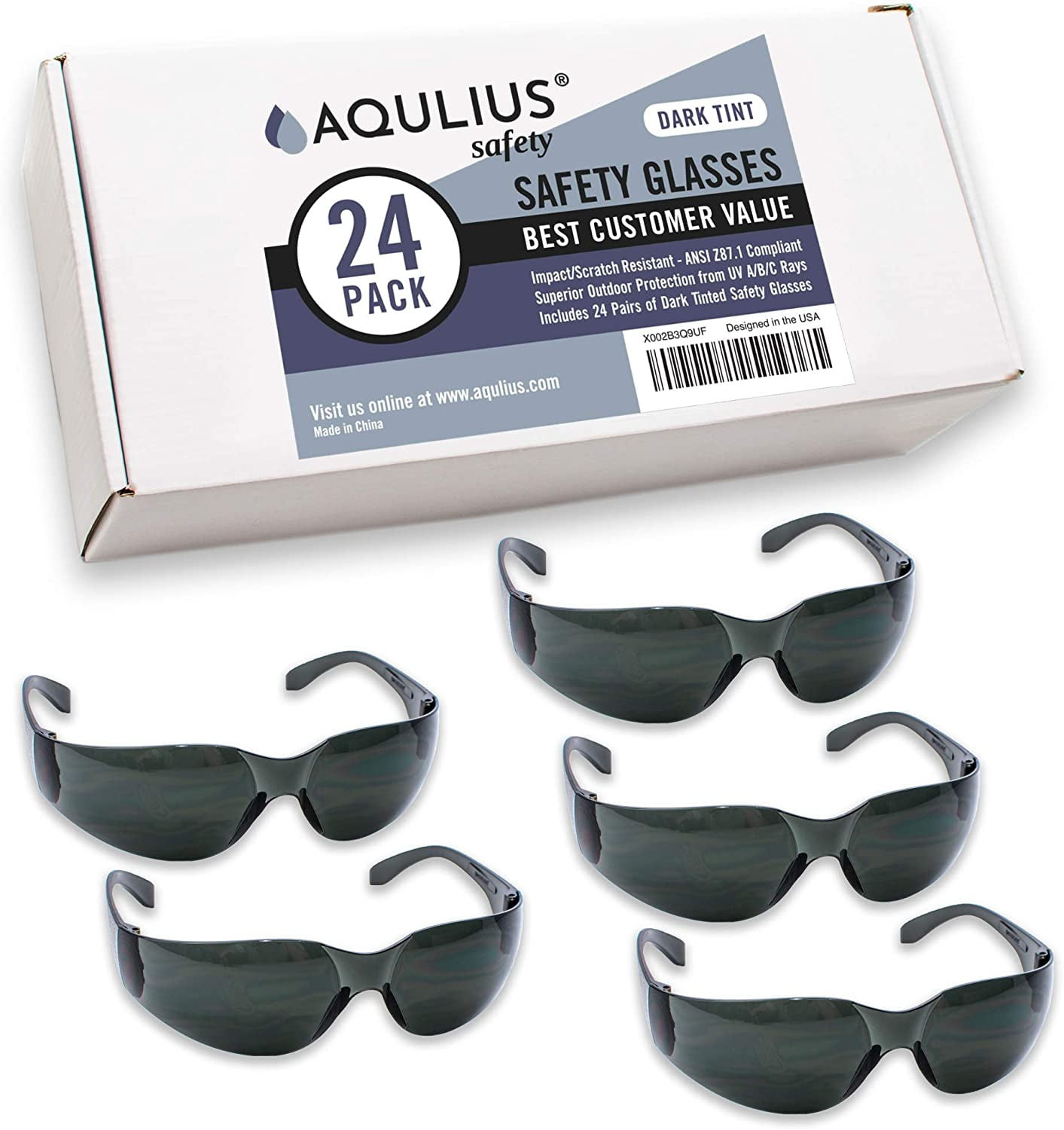 Aqulius 24 Pack Tinted Safety Glasses for Construction, Shooting & Lab  Work, UV Resistant, Scratch Resistant 