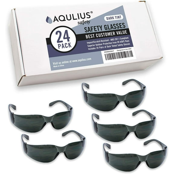 Aqulius 24 Pack Tinted Safety Glasses for Construction, Shooting & Lab Work, UV Resistant, Scratch Resistant