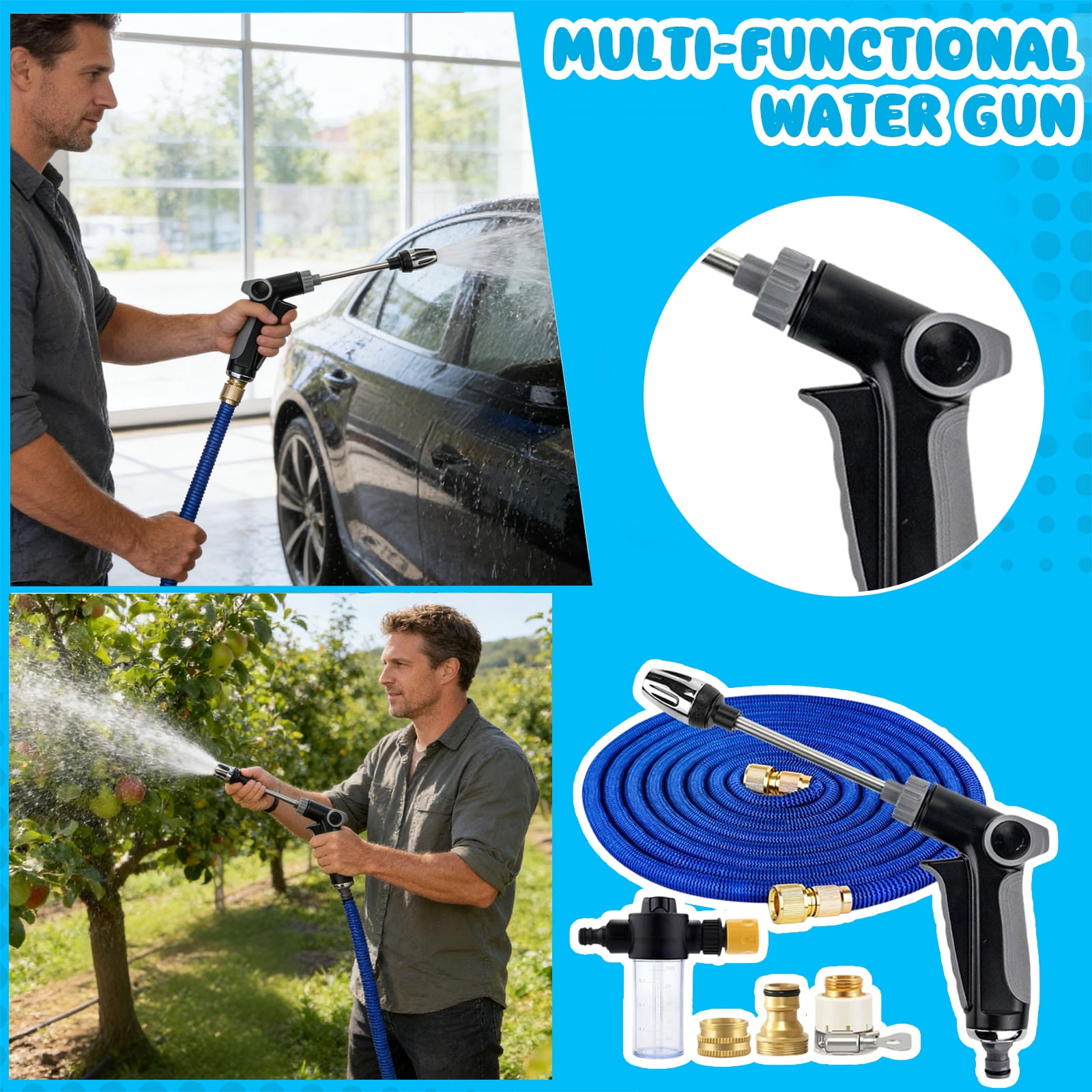 Aquoxis Pressure Washer, 360° Rotating Nozzle with 3 Spray Modes, Powerful Outdoor Cleaner Compatible with 1/2" Garden Hose, Effortless Dirt & Stain Remover for Patio, Car & Garden Cleaning B