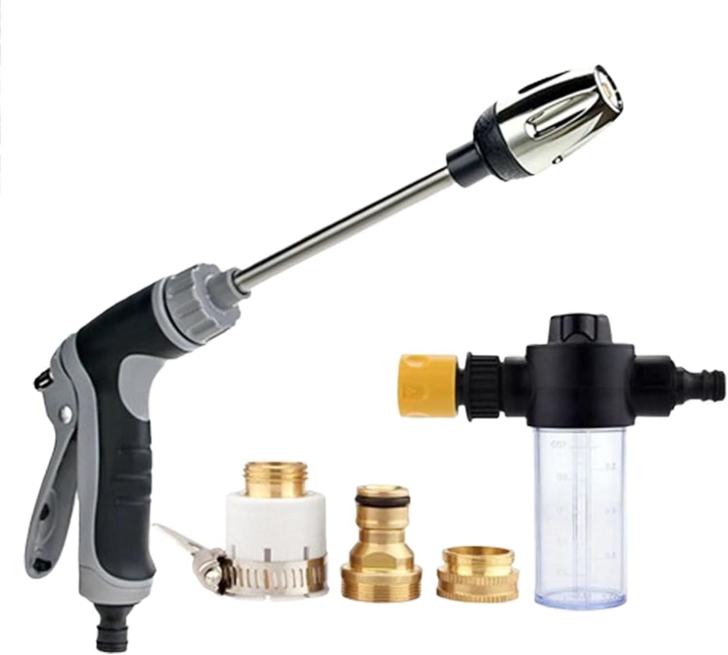 Aquoxis Pressure Washer, Cordless Pressure Washer, with Spray Nozzle, Turn Any Hose Into A High-Pressure Water Jet, with 360° Rotating for Three Spray Modes with Foam Pot (No Water Pipe)