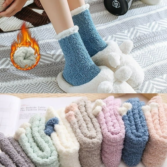 Aquvino 5 Pairs Fuzzy Socks for Woman Cozy Fluffy Winter Slipper Warm Socks Warm Winter Woman Socks Sleeper Woman Socks for Pajamas