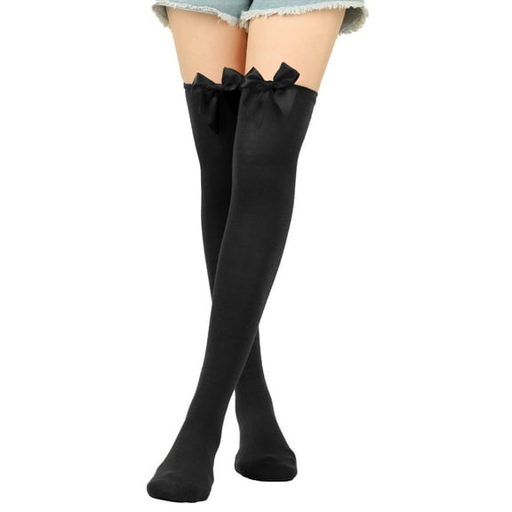 Aquvino Knee High Stockings Womens Long Socks Bowknot Pure Color Socks Thigh High Socks Over The Knee Socks Festival Christmas