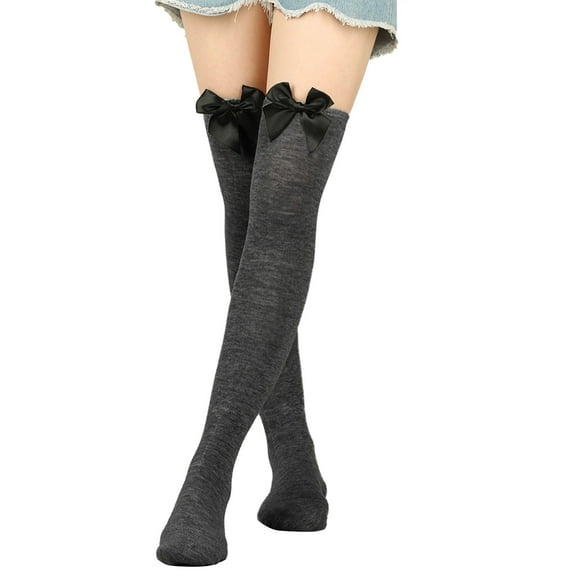 Aquvino Knee High Stockings Womens Long Socks Bowknot Pure Color Socks Thigh High Socks Over The Knee Socks Festival Christmas