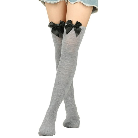 Aquvino Knee High Stockings Womens Long Socks Bowknot Pure Color Socks Thigh High Socks Over The Knee Socks Festival Christmas