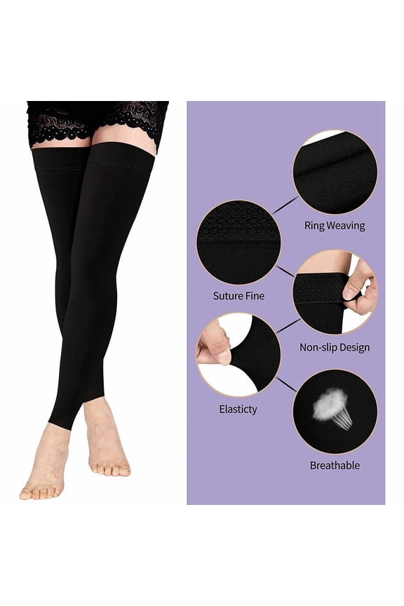 Pressure Socks for Women 20 30mmHg Black Thigh High Compression Stockings Footless Compression Socks For Women & Men