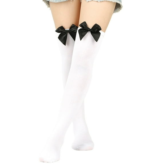 Aquvino Winter Stockings for Women Opaque Womens Long Socks Bowknot Pure Color Socks Thigh High Socks Over The Knee Socks Festival Christmas