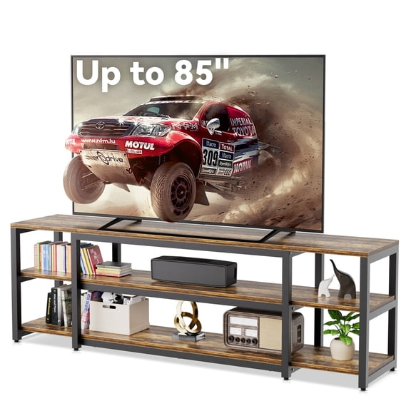 Aquzee 85 inch TV Stand, Entertainment Center for 70 75 80 85" TV, 75.2" Wide Wood Television Console Table for Living Room Bedroom Gaming Room, Rustic Brown