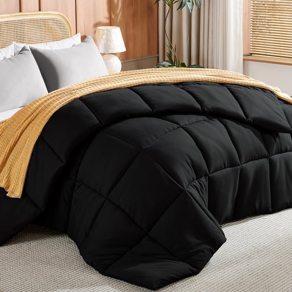 Aquzin Comforter Queen Size, All Season Quilted Down Alternative Duvet Insert with Corner Tabs, Machine Washable Microfiber Bedding, Black