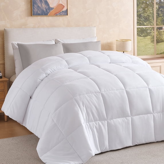 Aquzin Comforter Twin Size, All Season Quilted Down Alternative Duvet Insert with Corner Tabs, Machine Washable Microfiber Bedding, White