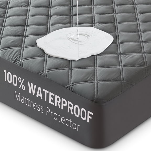 Aquzin Waterproof Mattress Protector, Queen Size Fitted Mattress Pad Cover with 6-16 inch Deep Pocket, Gray