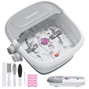 Aqvesane Foot Spa Bath, Collapsible Heated Bubble Massager with Massage Rollers, 3 Pedicure Attachments for Pedicure Gray