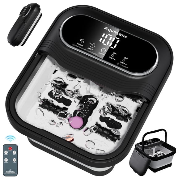 Aqvesane Collapsible Foot Spa Bath Massager with Heat, Bubbles, Temp Control and Remote, Touch Screen ,Foot Soaking Tub for Stress Relief (Black)