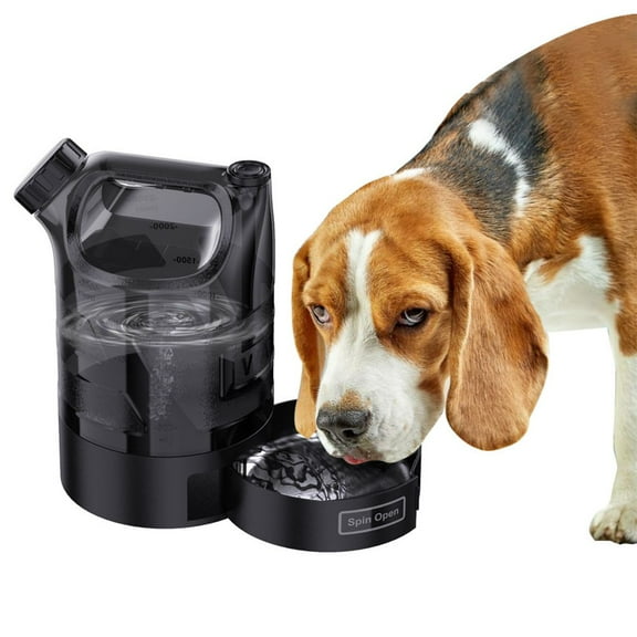Aqwiopr 2.5L Dog Water Bottle with Pull-Out Bowls, Black ABS