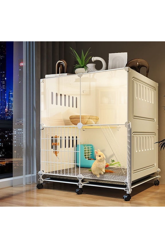 2 Layer Rabbit Cage Indoor with 2 Deep Pull-Out Trays and Urine Guard, Guinea Pig Cage, Small Animals House for Rabbit, Ferret, Chinchilla
