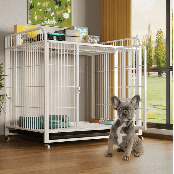 Aqwiopr Durable Pet Crate with Storage Shelf 1-Door 30" Metal Indoor Kennel for Small & Medium Dogs