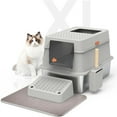 Aqwiopr Enclosed Stainless Steel Cat Litter Box, Gray