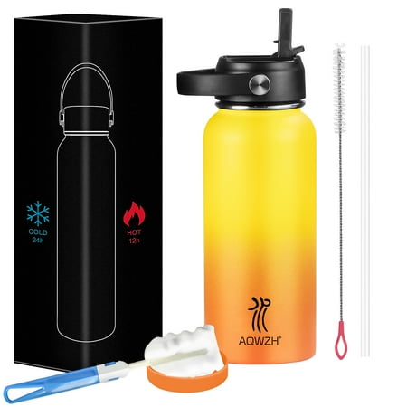Aqwzh 20 oz Orange Stainless Steel Water Bottle with Wide mouth, Straw, and Lid
