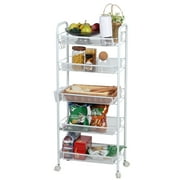 Aqyh 5 Tier Fruit Basket, Kitchen Organizers and Storage, Stackable Metal Wire Basket Stand Cart for Fruit Vegetable Snacks Jars Bins Containers Organization, White