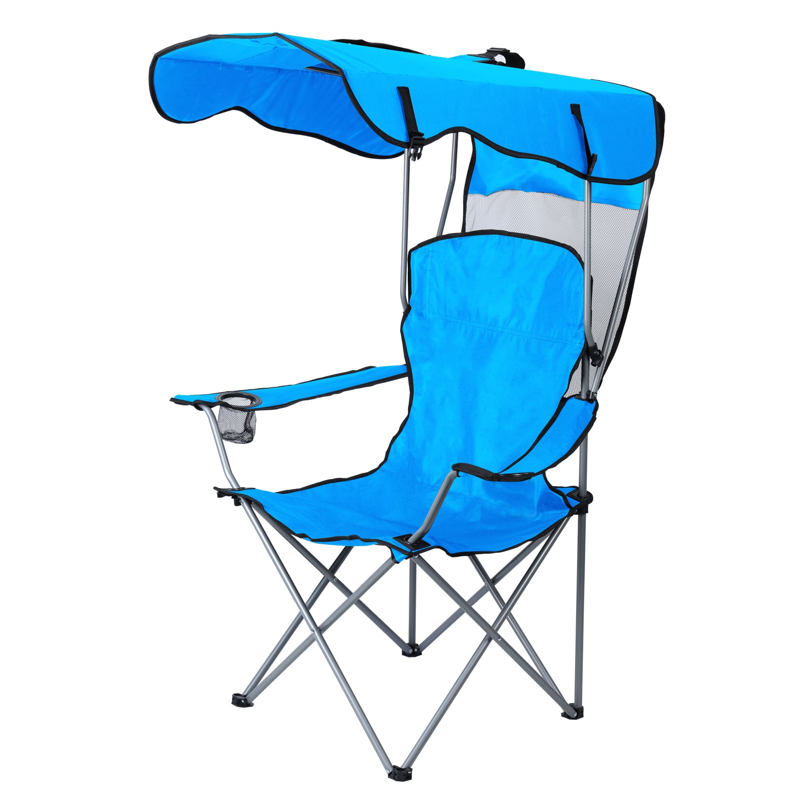 Aqyh Quad Folding Camping Chair with Cup Holder & Canopy Shade, Blue, Adult