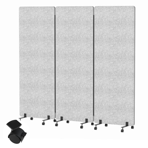Aqzb 3 Panel Foldable Office Partitions, Mobile Cubicle Wall with Wheels, 70.87 x 65.75" Inch Noise Cancelling & Sound Proof Room Dividers Partition Wall Dark Gray