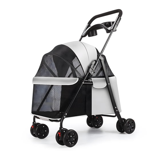 Aqzb 4 Wheels Dog Cat Stroller, Outdoor Travel Pet Folding Stroller, Dog Cat Cage Stroller with Cup Holder, Visible Window for Medium Small Dog _Clearance Folding Stroller