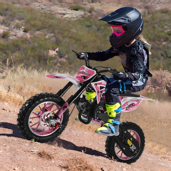Aqzb 49CC Kids Dirt Bike,2-Stroke Motocross Bike Gas Power,Mini Pit Bikes Motocross,Pocket Rocket Motorbike,Off Road Mini Dirtbike with Front Rear Disc Brakes,Up to 25 MPH Pink