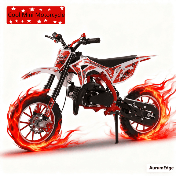 Aqzb 49cc 2-Stroke Kids Dirt Bike, Gas Power Motocross, Off Road Mini Motorcycle, Pocket Motorbike with Front Rear Disc Brakes, Racing Max Speed 40KM/H (Red)