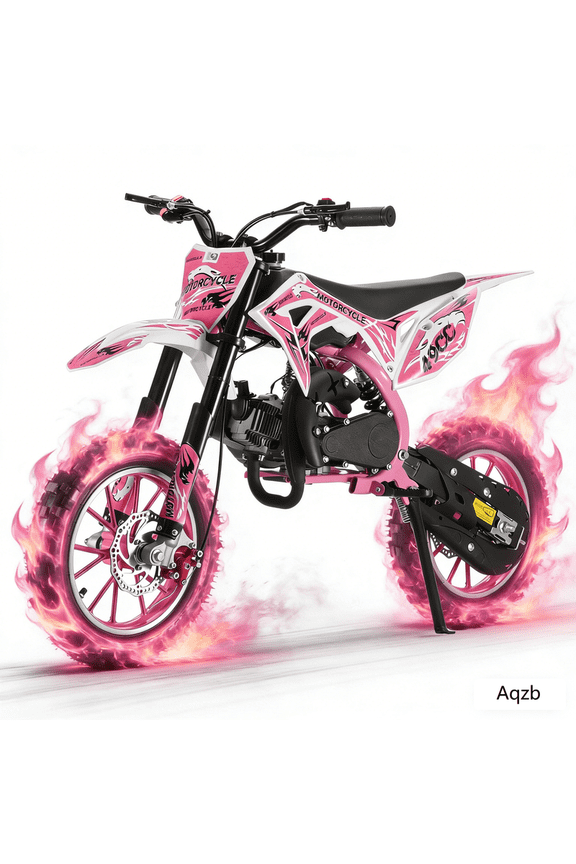 49cc Kids Dirt Bike, 2-Stroke Gas Powered Mini Motocross Motorcycle, Up to 25 Mph & Max Load 330 LBS, Off-Road Dirtbike with Front/Rear Disc Brakes, Shock Absorption & Soft Seat Cushion Pink