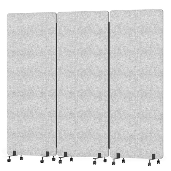 Aqzb 70.87" x 65.75" Freestanding Partition Room Dividers, Acoustic Panels with Wheels, 3 Soundproof Privacy Panels for Office, Reception Room, School, Hospital Light Grey