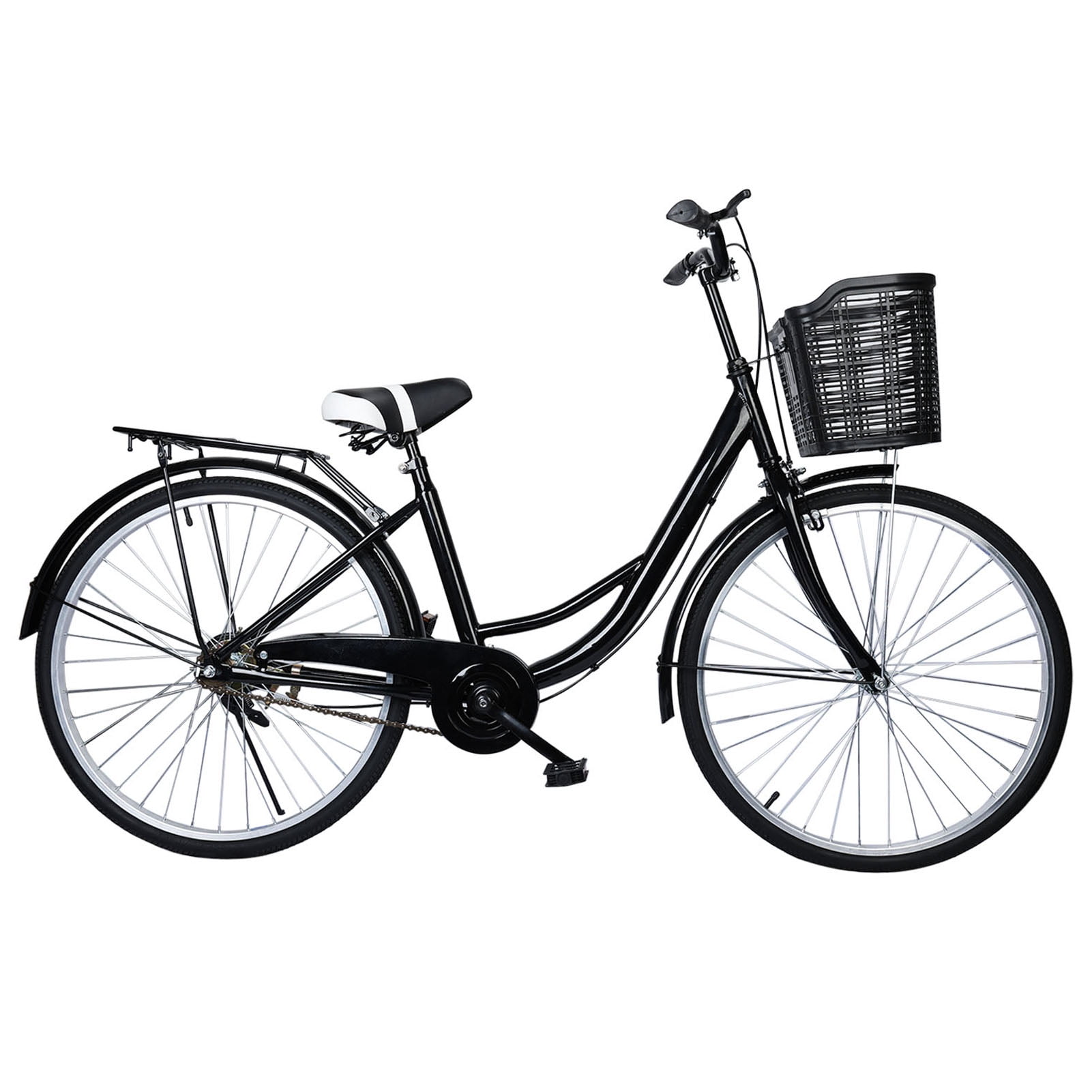 Aqzb Beach Cruiser Bike, for Adult Men Women Boys Girls Ages 8 and Up, Single Speed Drivetrain, Basket & Rear Rack Ready, 26 Inch Wheels