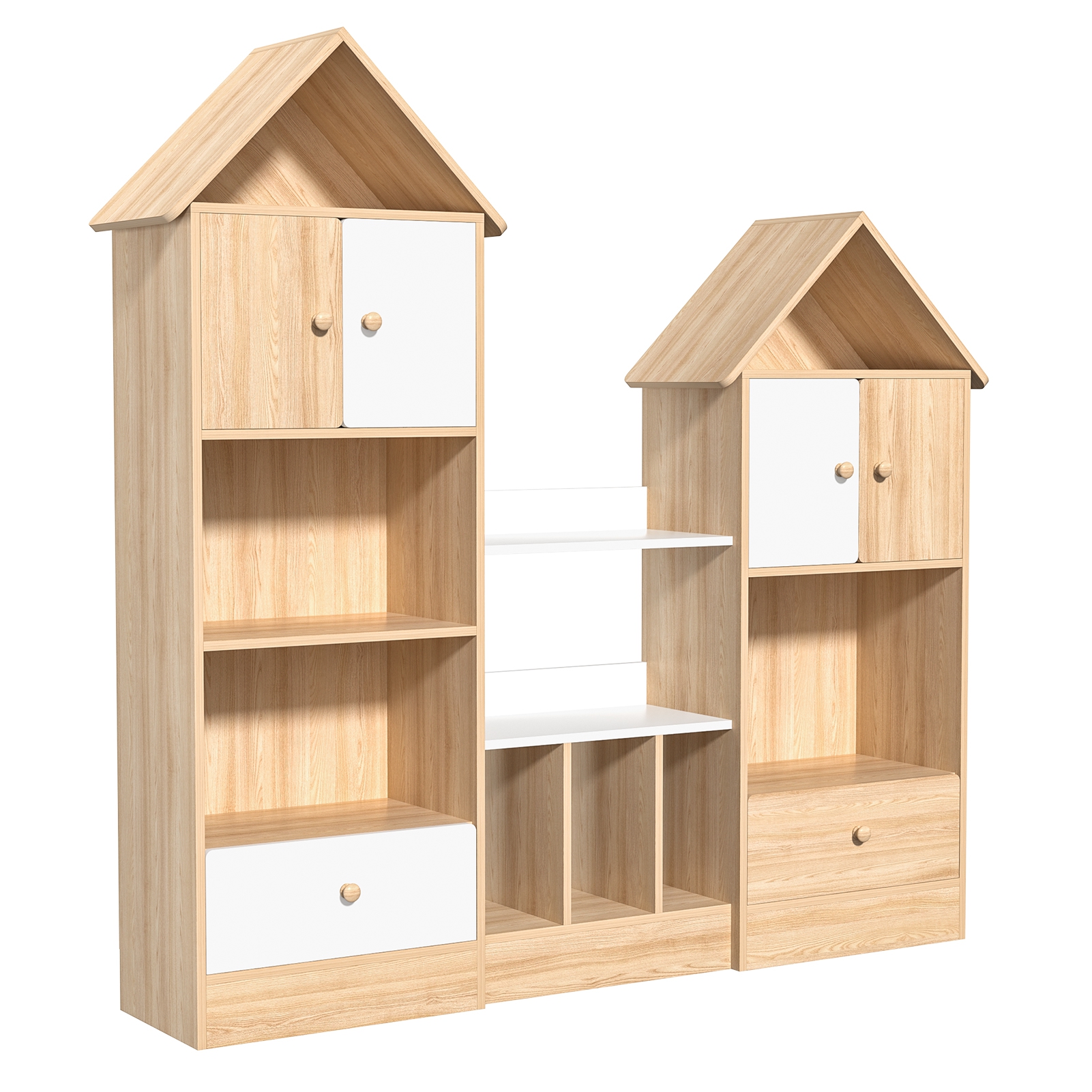 Aqzb Castle Shaped Bookcase, Multi-Tier U-Shaped Bookshelf with Opening ...