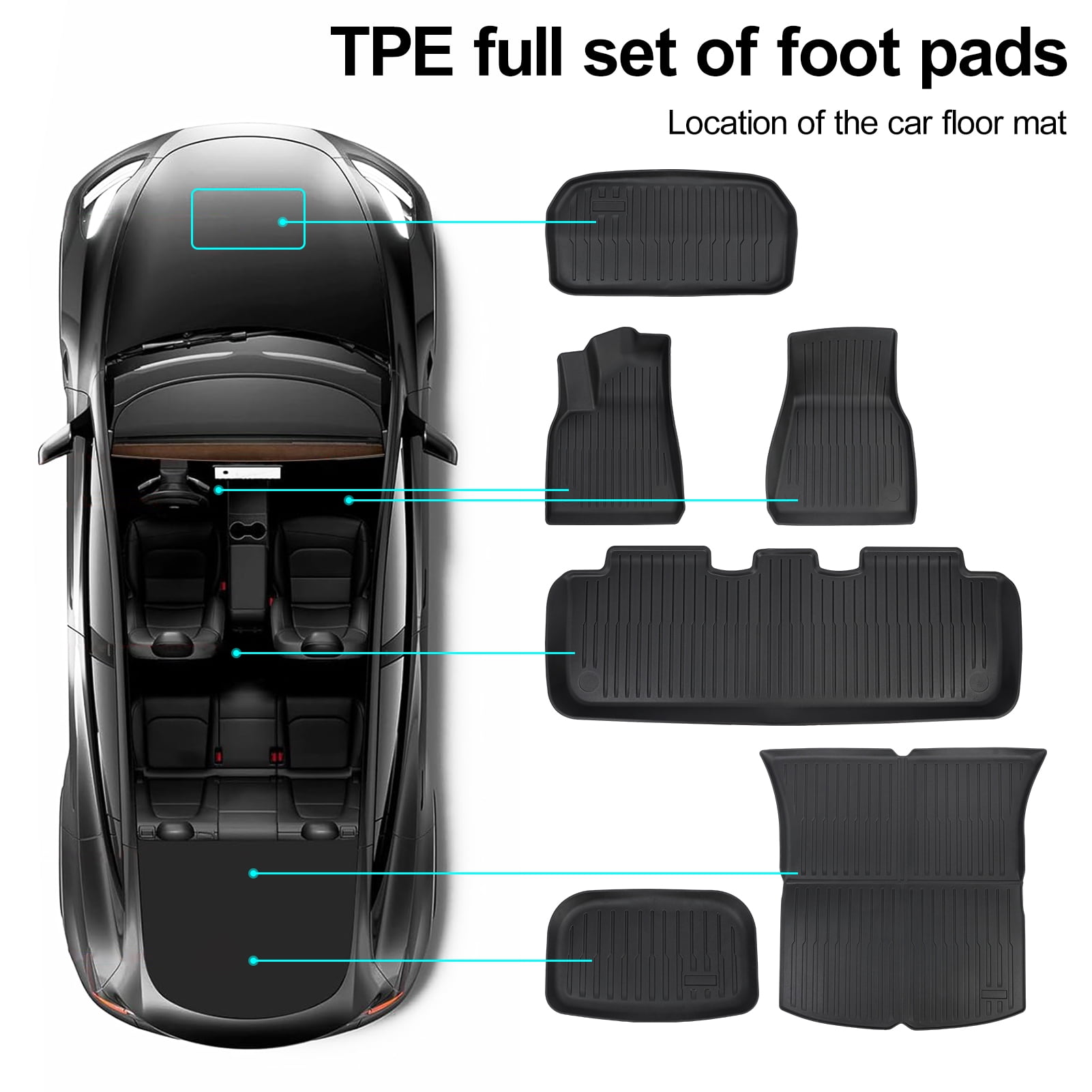 Aqzb Floor Mats for Tesla Model Y, Custom Fit All Weather TPE Floor Liners Cargo Liner, Front \u0026 Rear Trunk Mats Accessories Full Set
