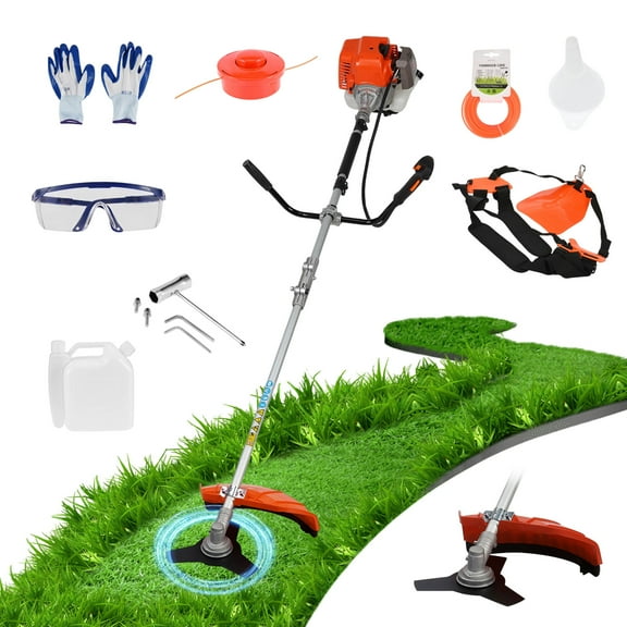 Aqzb Gas String Trimmer, 52cc Weed Wacker Gas Powered, 2 in 1 Cordless Hedge Trimmer, 2-Stroke Brush Cutter, Handheld Weed Eater, Plastic Handle & Shoulder Strap Included