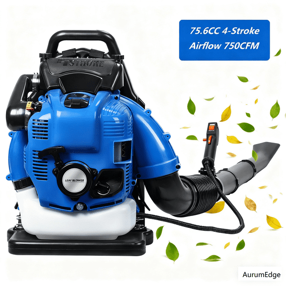 Aqzb Leaf Blower, 75.6CC Gas Powered Backpack Leaf Blower, 4-Stroke Snow Blower for Lawn Care Yard Dust Debris (Blue) _Clearance Electric Blower