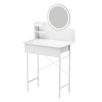 Aqzb Makeup Vanity Desk with LED Lighted Mirror, Vanity Table with 1 Drawer and 2 Opening Shelves, Bedroom Dressing Table, 3 Modes Brightness Adjustable _Clearance Women Dresser