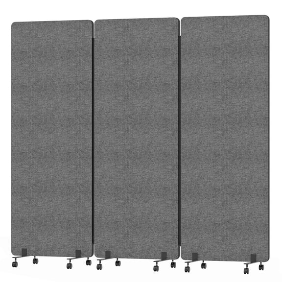 Aqzb Office Room Divider Partition Wall, 3 Panel Privacy Screen with Locking Casters, Soundproof Room Divider with Wheels, 70.87" x 65.75" Portable Temporary Wall for Office Workspaces Dark Gray