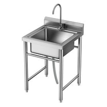 Aqzb Outdoor Sink, Stainless Steel Utility Sink, Freestanding Commercial Kitchen Single Bowl Sink for Restaurant, Laundry Room, Garage _Clearance Laundry Sink