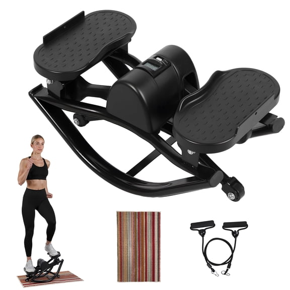 Aqzb Rock Stepper - Lateral Stepper with LCD Monitor & Resistance Bands & Floor Mat, Side to Side Rocker Stepper for Home Fitness. Gray