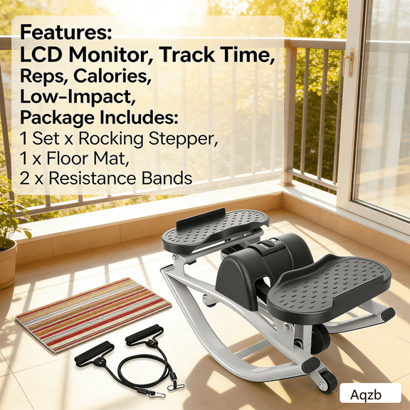 Aqzb Rock Stepper, Side to Side Exercise Machine, U-Shaped Rock Stepper Machine, Step Rocker Exercise with Uses Silent Technology, Digital Display and Anti-Slip Mat for Home Workout Gray