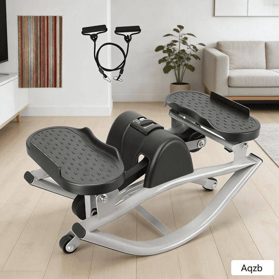 Aqzb Rock Stepper Step Side-to-Side Lateral Rocking Fitness Stepper with Digital Monitor/Floor Mat/Resistance Bands Machine for Home Workout Gray